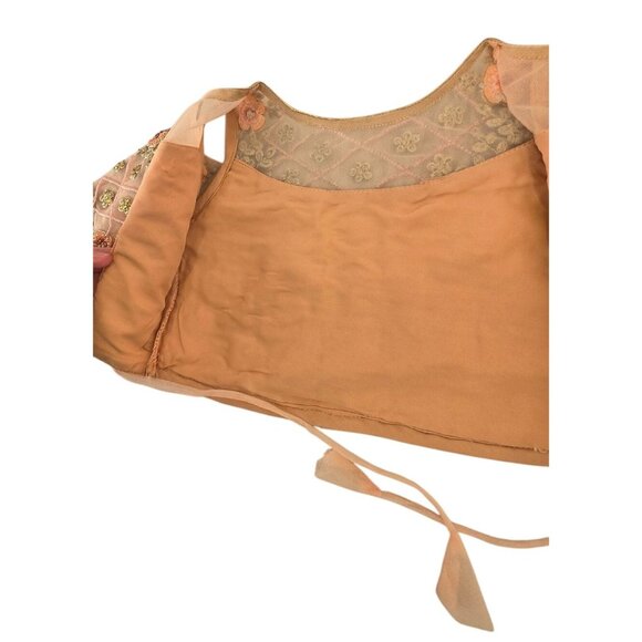 Girls Handmade Beaded Choli Top 45 cm / US 4-5 Peach/Flesh Embroider Mesh Ethnic - Picture 8 of 9